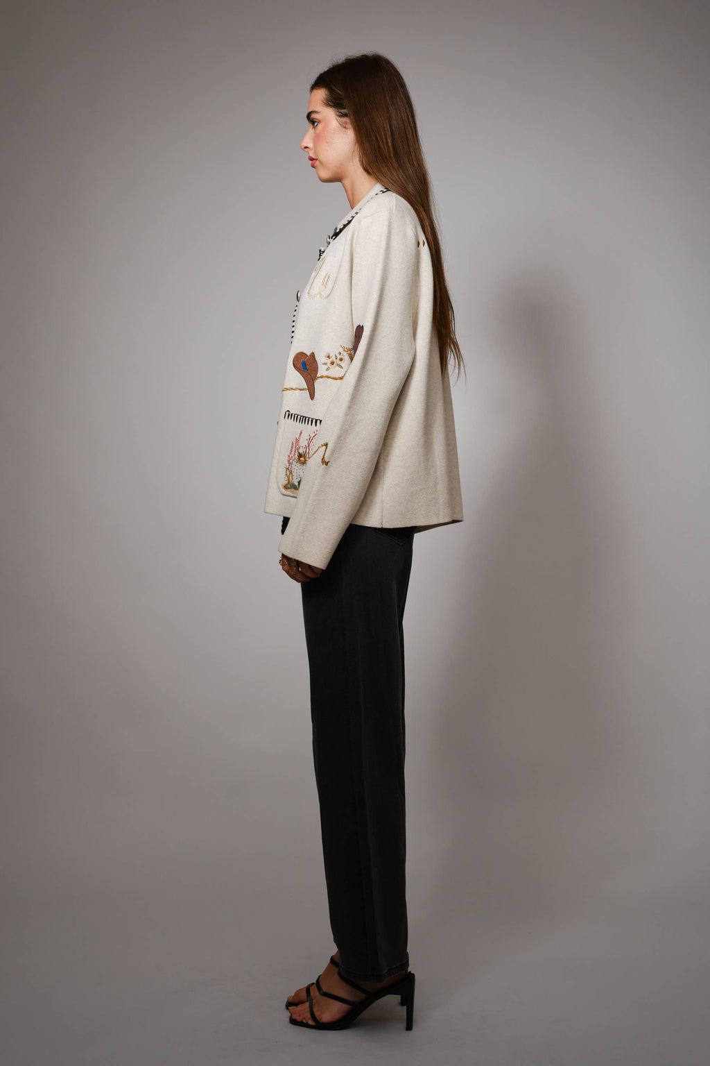 Blue B Motif Wool Blend Sweater Jacket