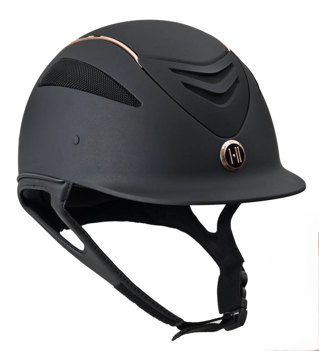 One K Defender Matte Black Helmet, Rose Gold Stripe
