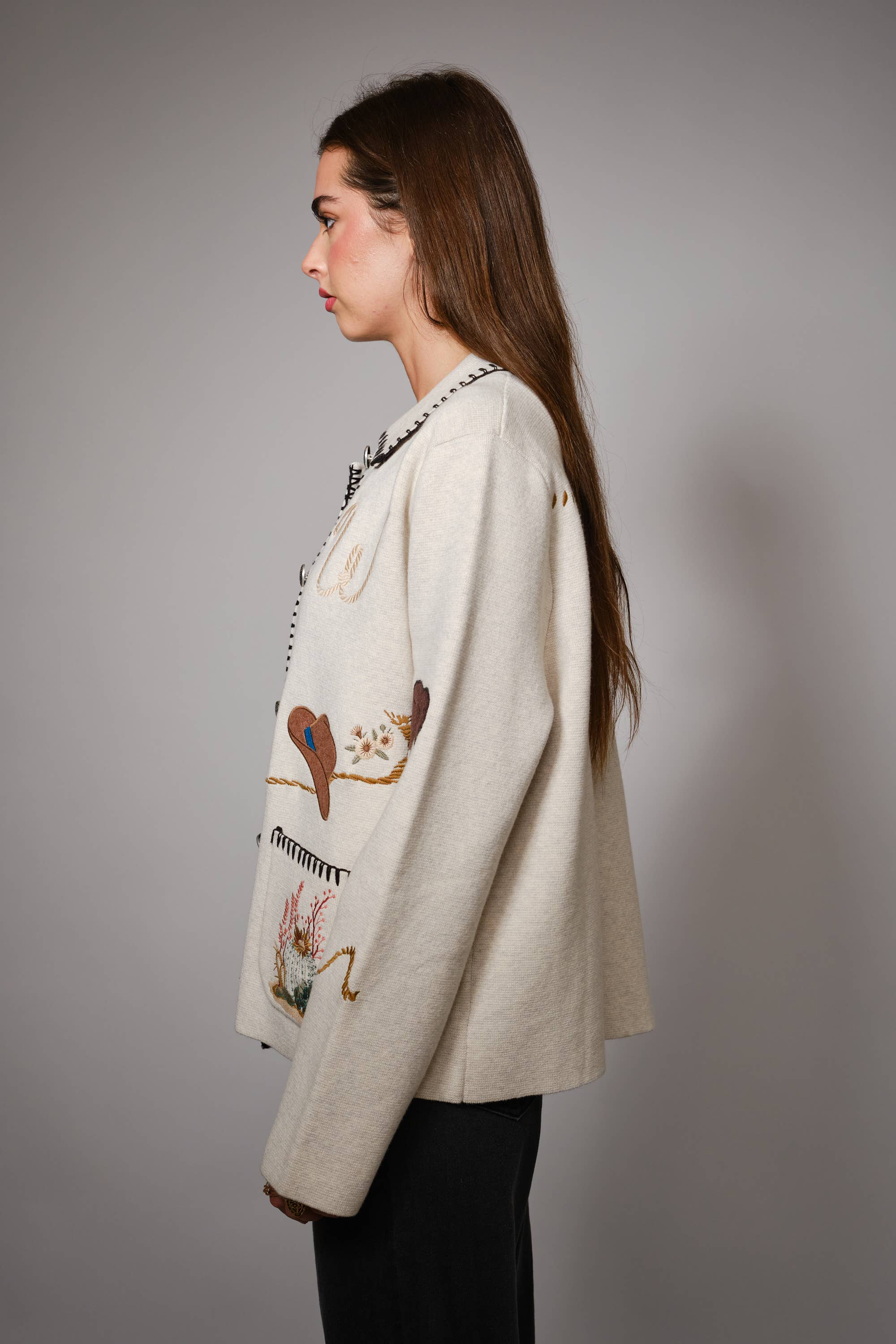 Blue B Motif Wool Blend Sweater Jacket