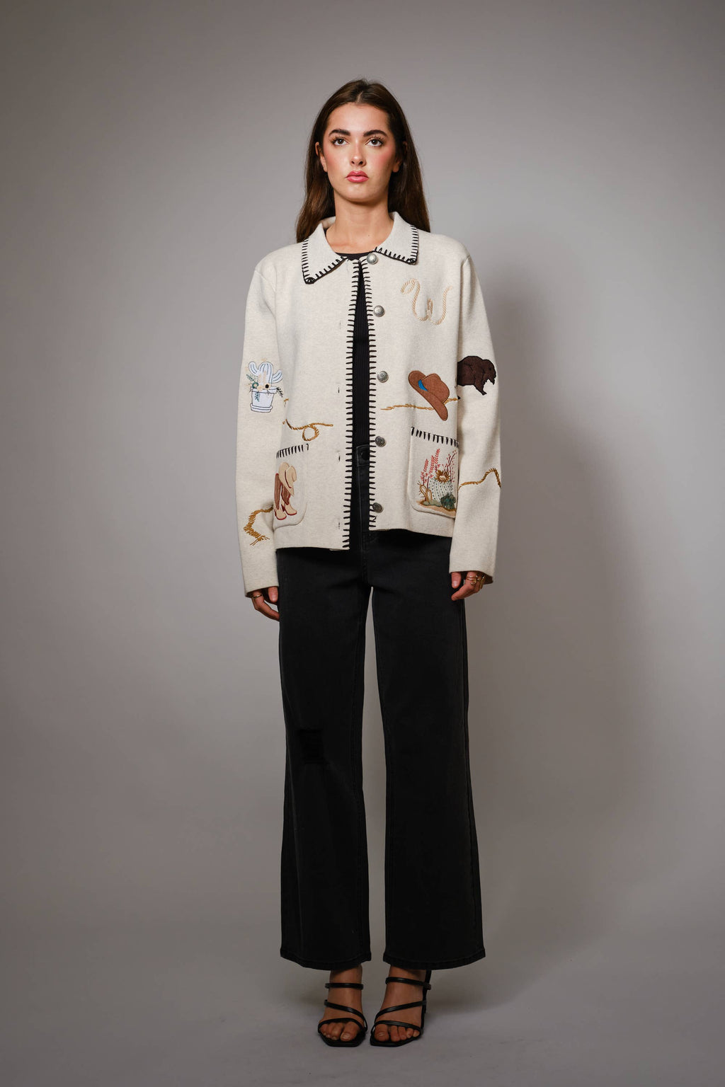 Blue B Motif Wool Blend Sweater Jacket